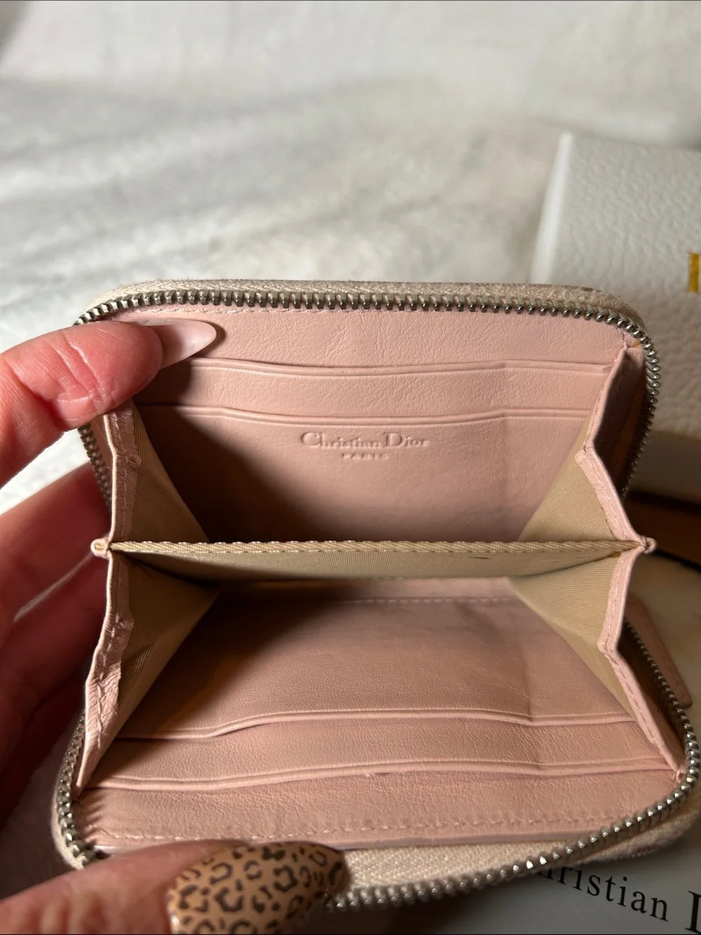 152. Dior Blush Pink Monogram Zip Compact Wallet